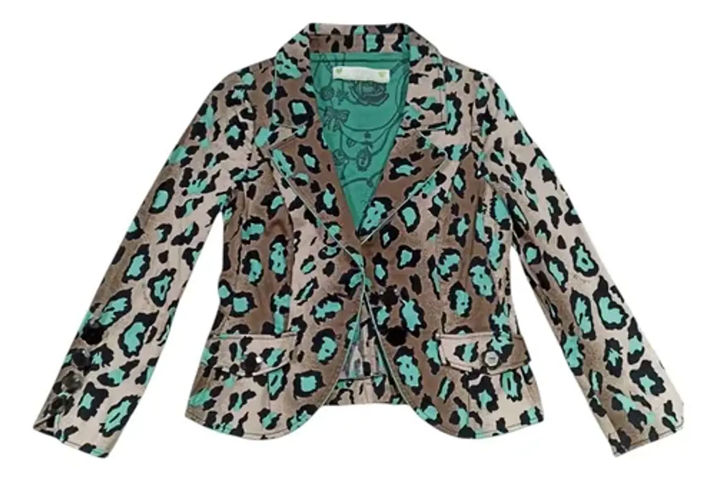 Blazer De Algodón Estampado Leopardo Lujosa Marca Talla L 5