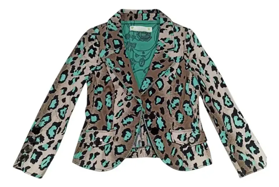 Blazer De Algodón Estampado Leopardo Lujosa Marca Talla L 5