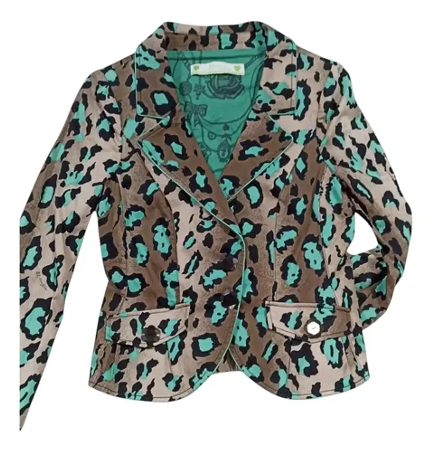 Blazer De Algodón Estampado Leopardo Lujosa Marca Talla L 6