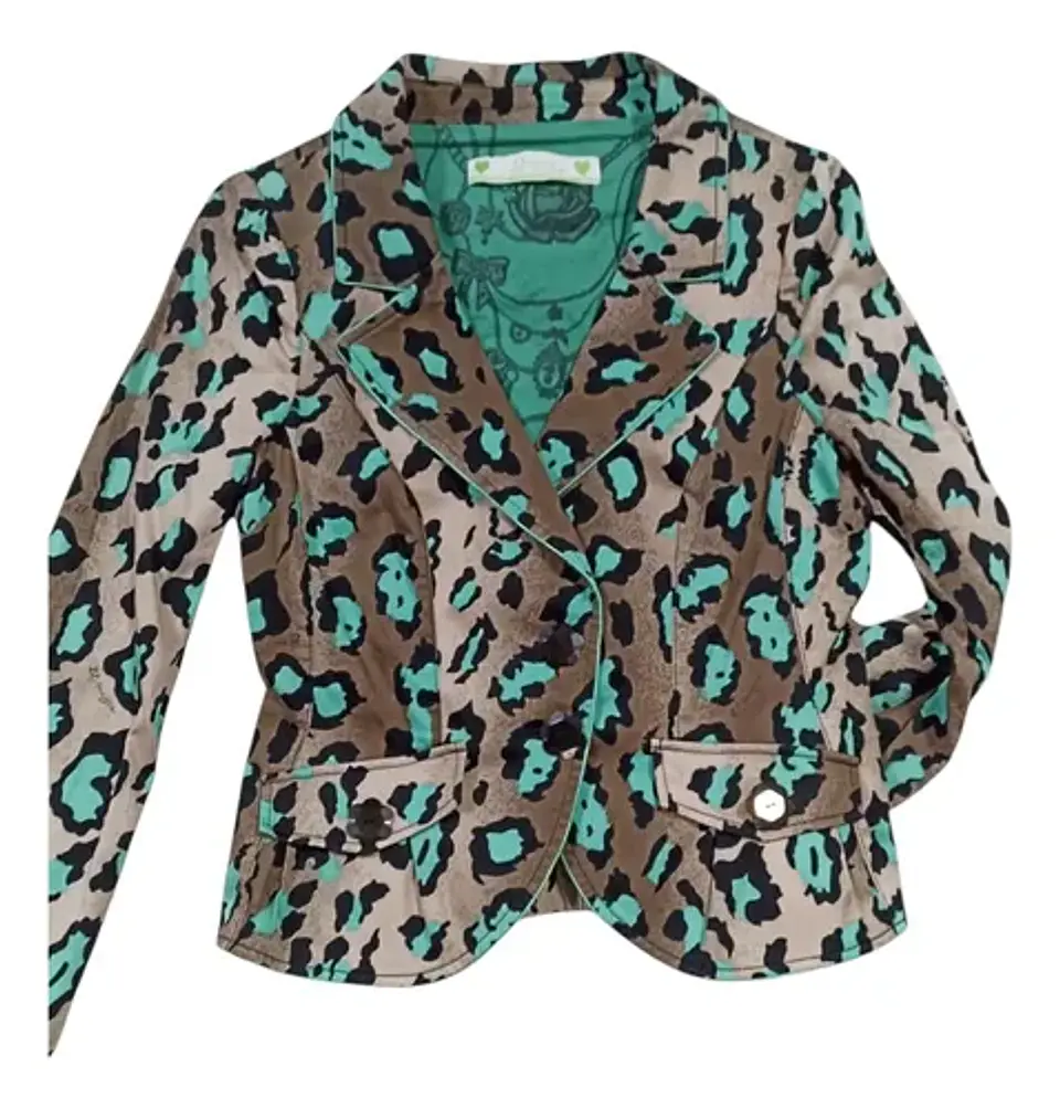Blazer De Algodón Estampado Leopardo Lujosa Marca Talla L 6