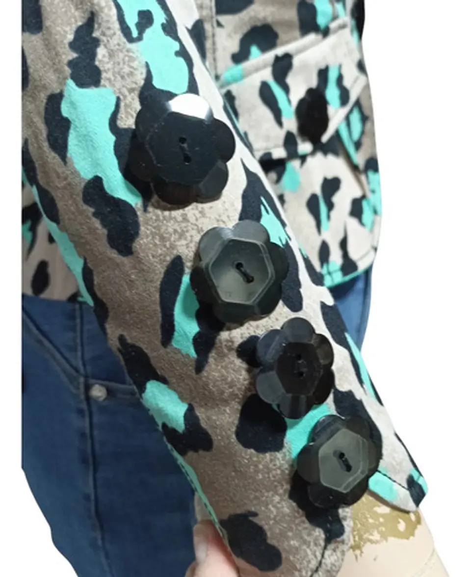 Blazer De Algodón Estampado Leopardo Lujosa Marca Talla L 8