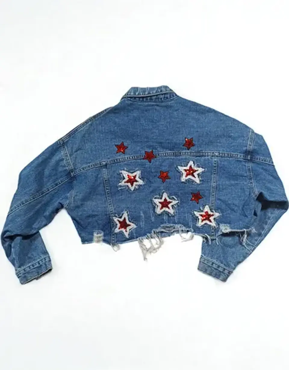 Chaqueta Crop Con Aplique De Lentejuelas Talla L Oversize 6