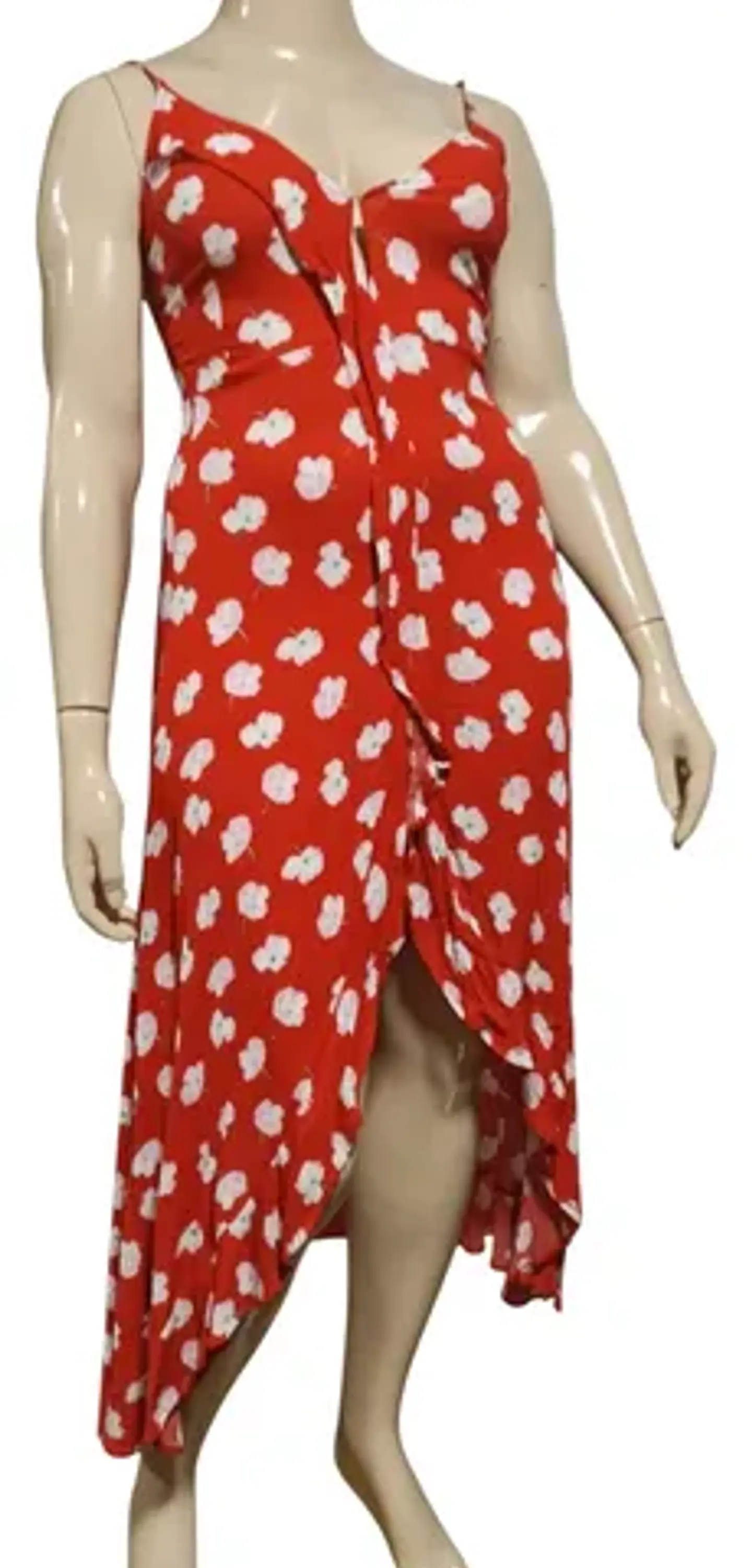 Vestido Rojo Asimétrico Estampado Floral -  Opposite Talla L 3
