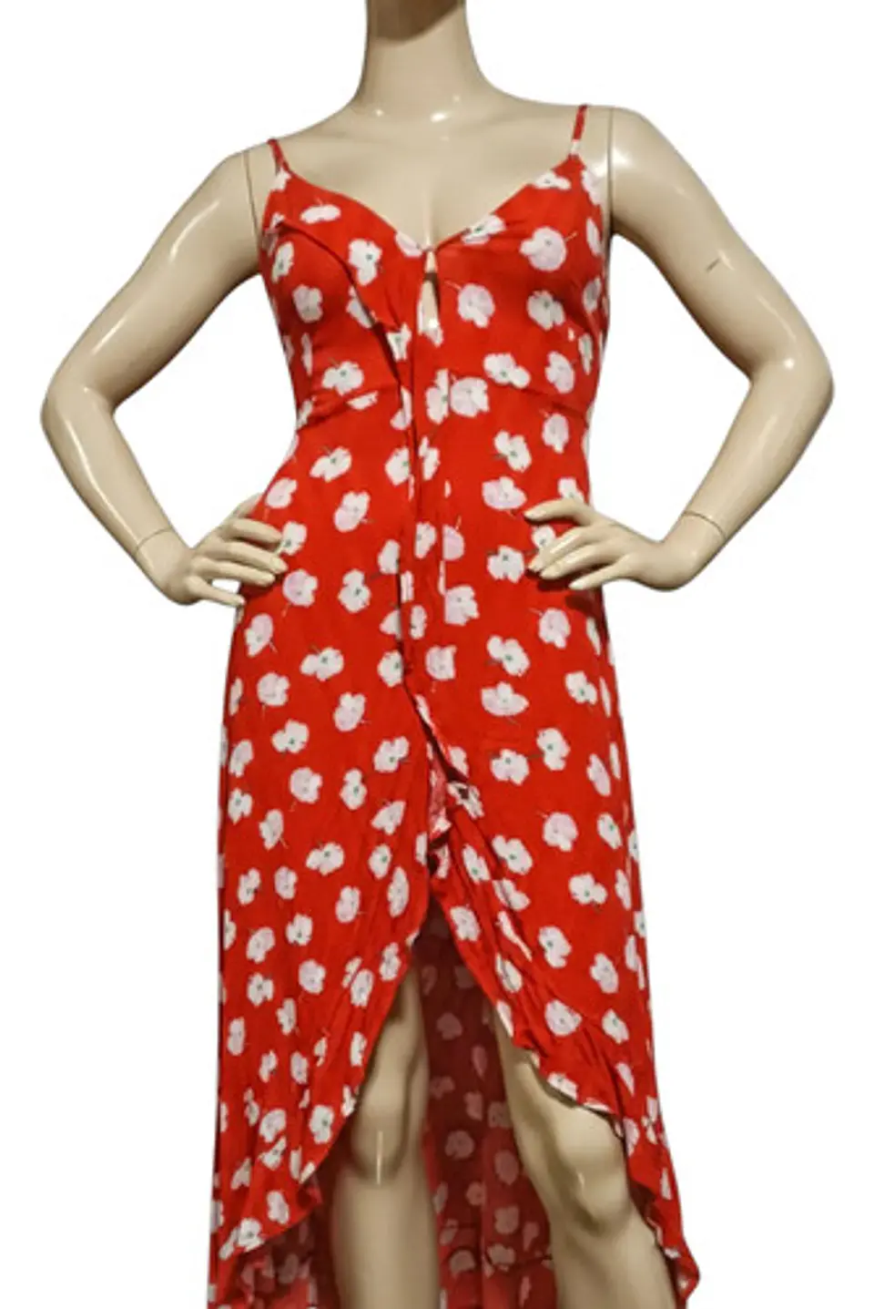 Vestido Rojo Asimétrico Estampado Floral -  Opposite Talla L 6