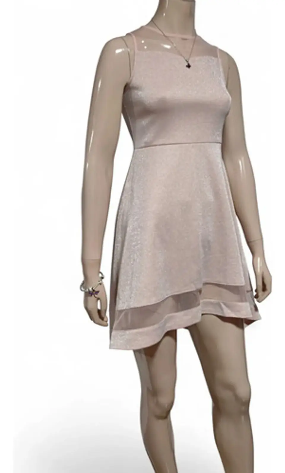 Vestido De Fiesta Corto Rosa Pálido Con Brillos - Talla S 2