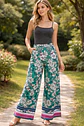 Pantalón Palazzo Mujer Floral Verde Ancho Opposite Talla L - Miniatura 1