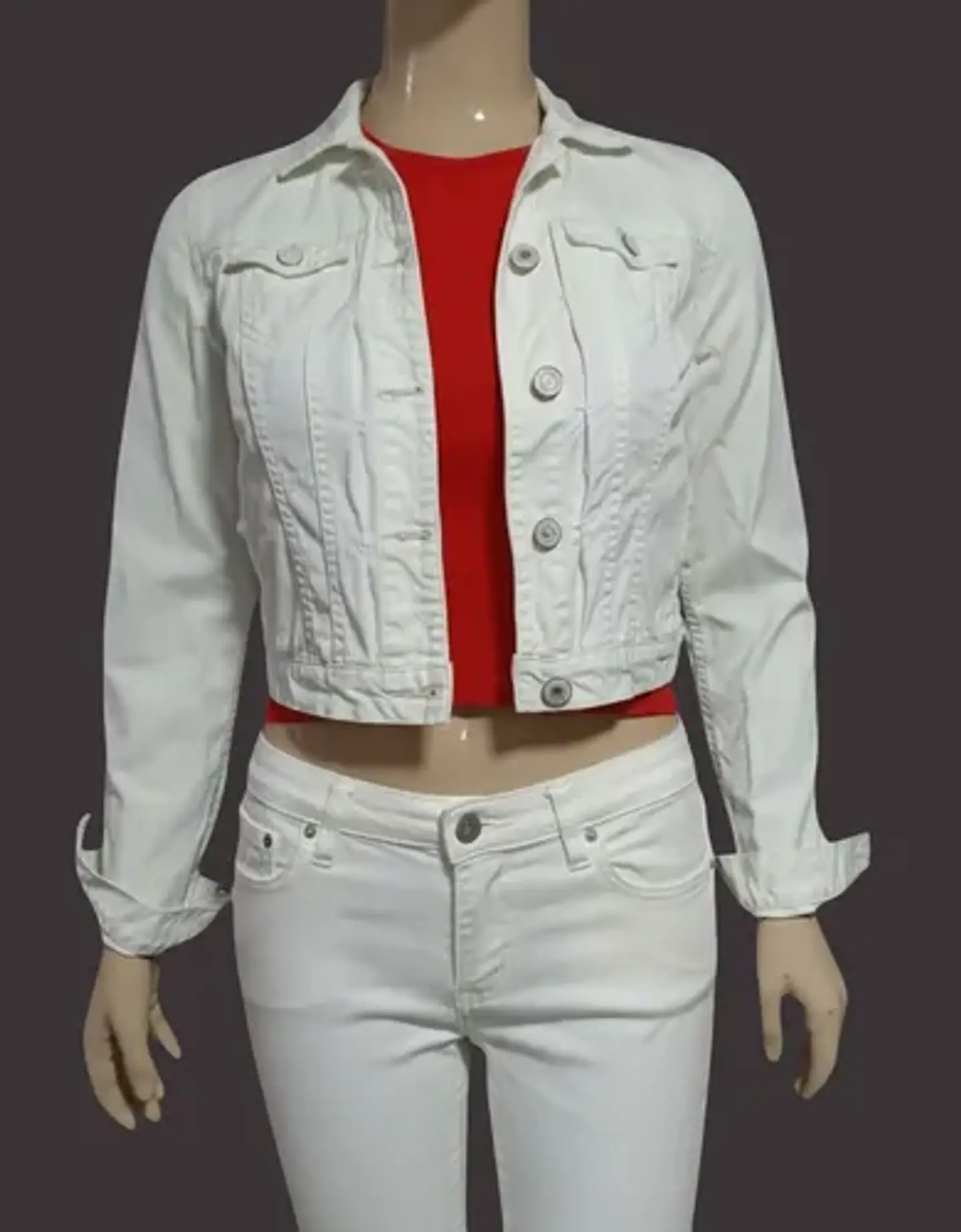Chaqueta De Mezclilla Corta Blanca American Eagle Talla M 2