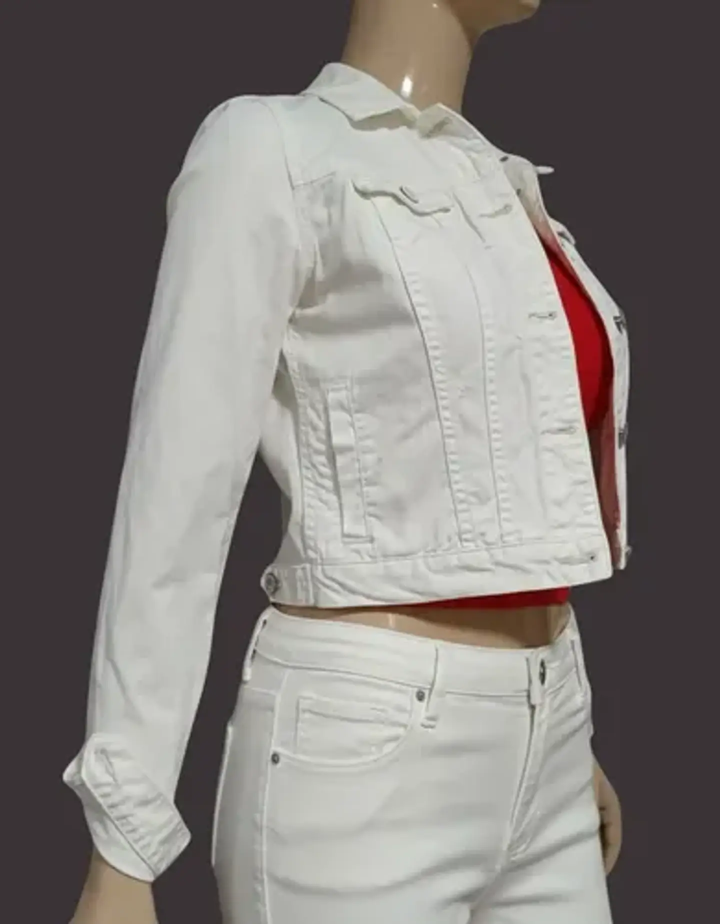 Chaqueta De Mezclilla Corta Blanca American Eagle Talla M 3