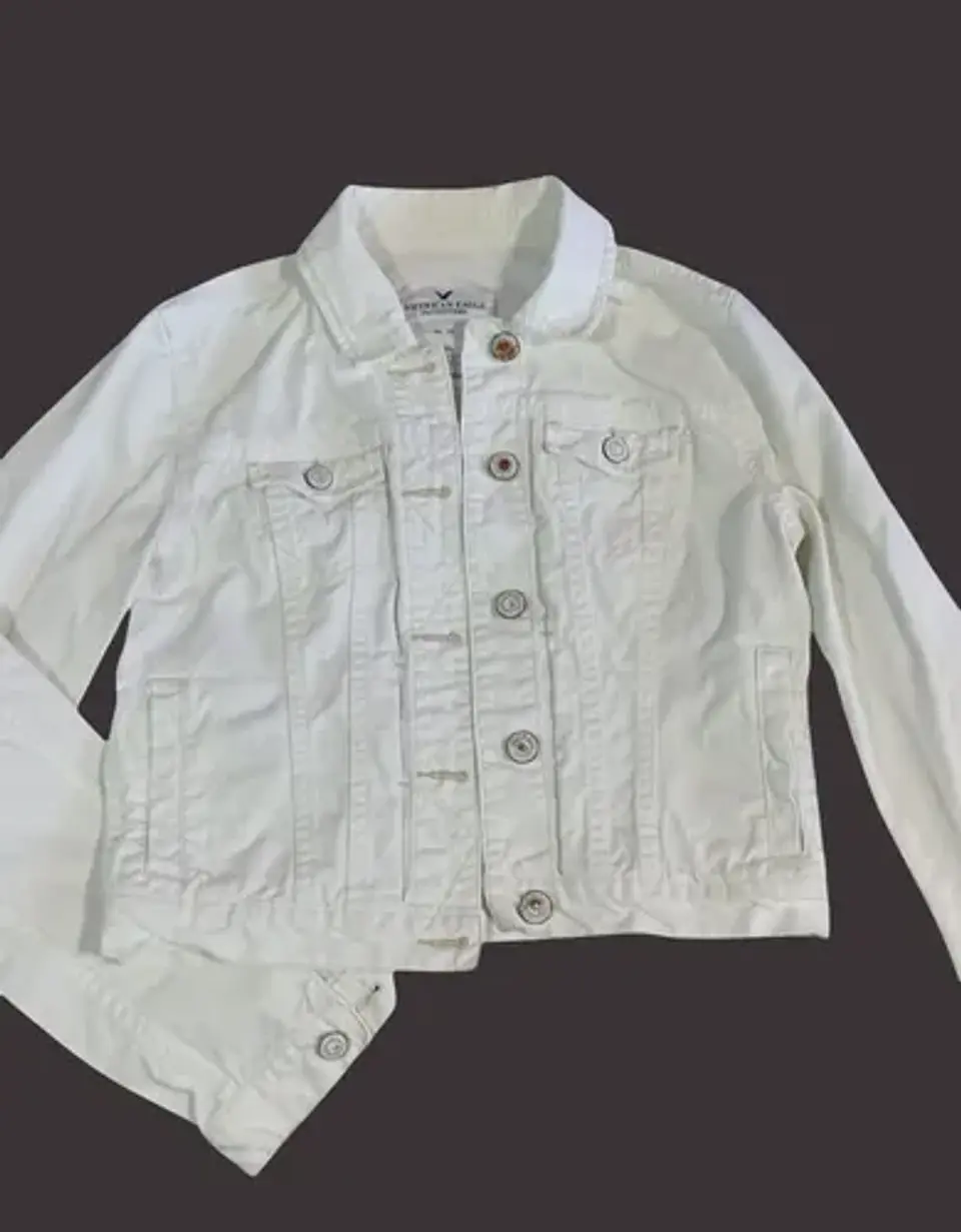 Chaqueta De Mezclilla Corta Blanca American Eagle Talla M 5