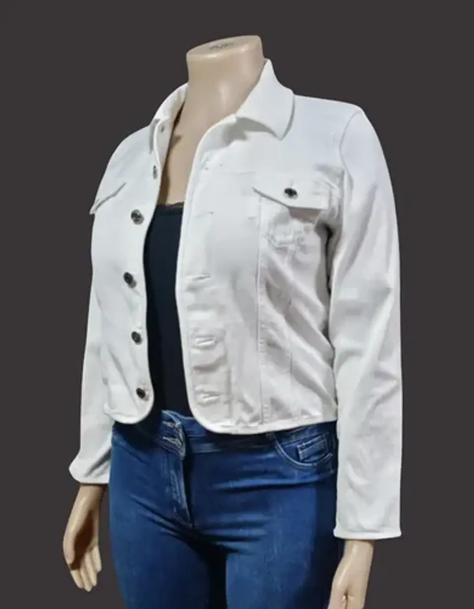 Chaqueta Blanca De Mezclilla Geoffrey Beene Mujer Talla L 3