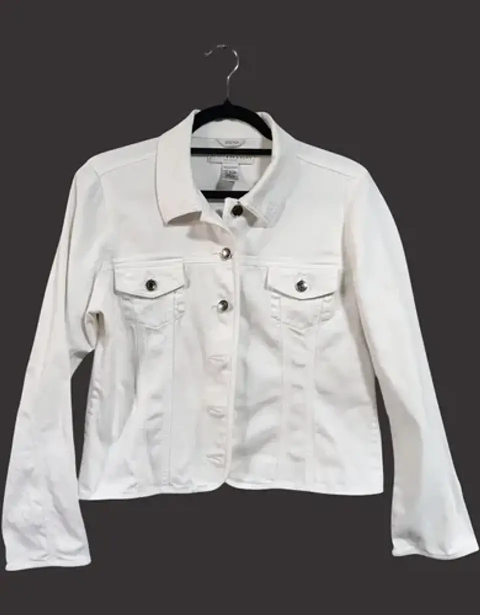 Chaqueta Blanca De Mezclilla Geoffrey Beene Mujer Talla L 5
