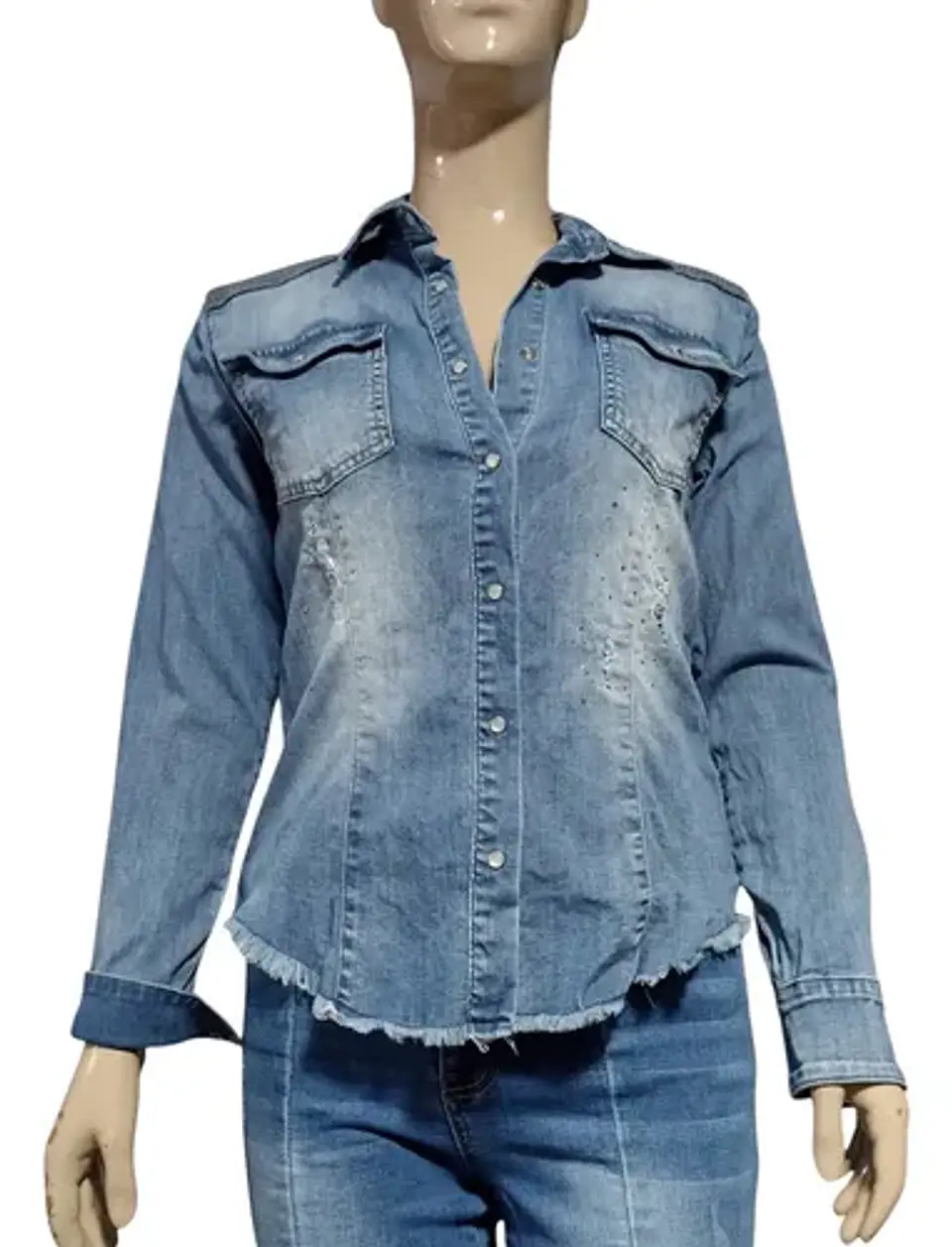 Camisa De Mezclilla Con Lentejuelas Y Pedrería Talla M - L 3