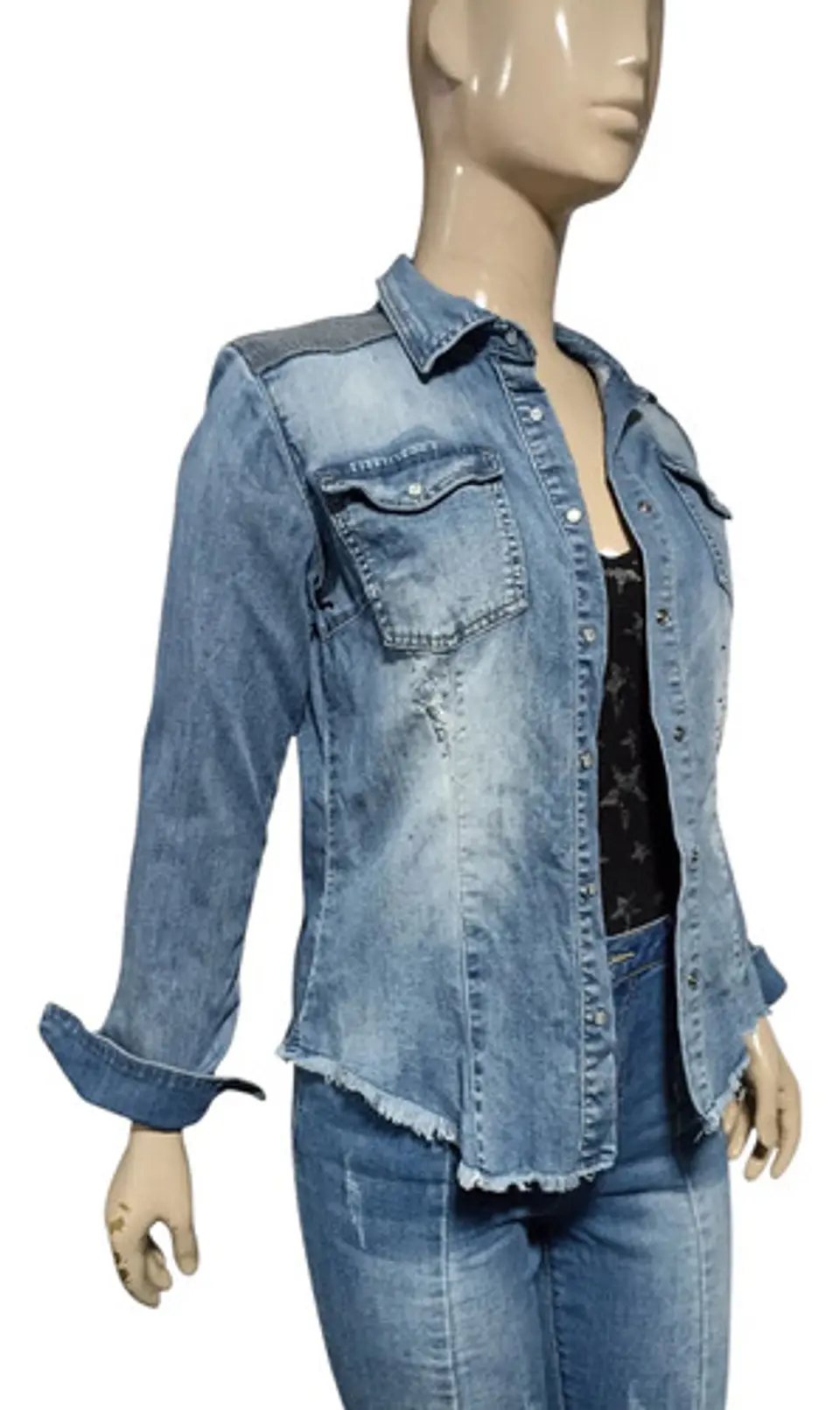 Camisa De Mezclilla Con Lentejuelas Y Pedrería Talla M - L 5