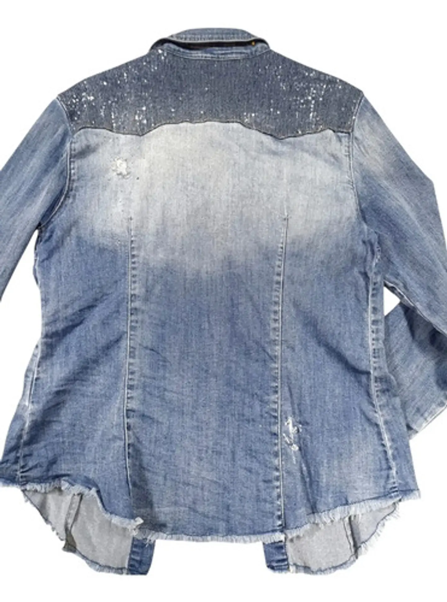 Camisa De Mezclilla Con Lentejuelas Y Pedrería Talla M - L 9