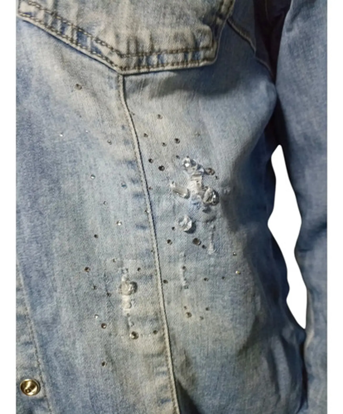 Camisa De Mezclilla Con Lentejuelas Y Pedrería Talla M - L 10