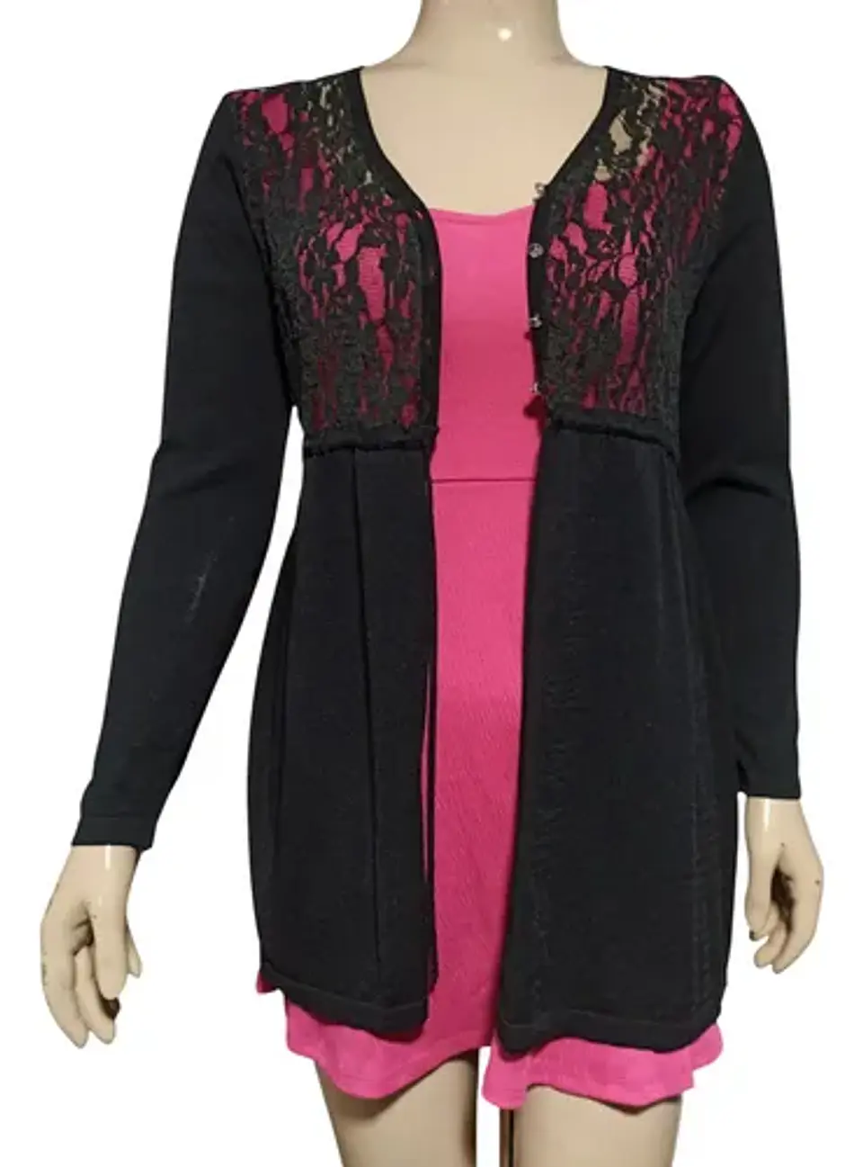 Cárdigan Abotonado Con Encaje Y Cintura Stretch Talla M - L 3