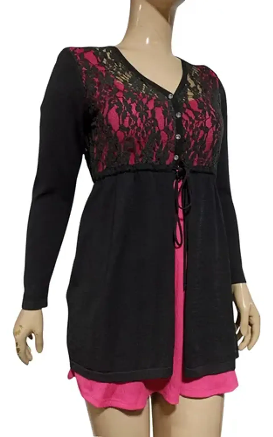 Cárdigan Abotonado Con Encaje Y Cintura Stretch Talla M - L 5
