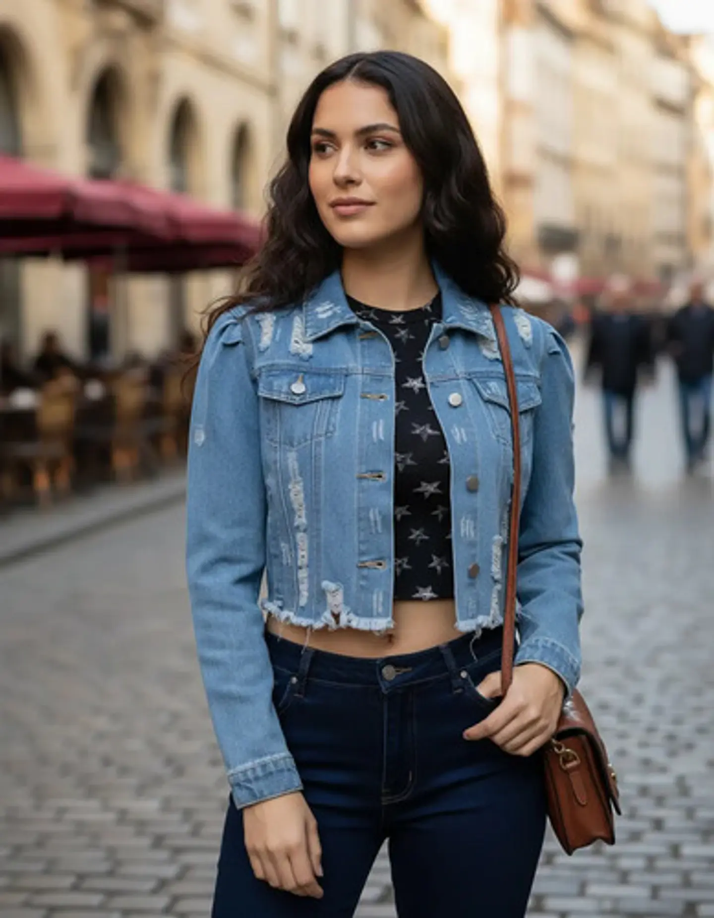 Chaqueta De Mezclilla Corta Con Diseño Rasgado Talla M - L 1