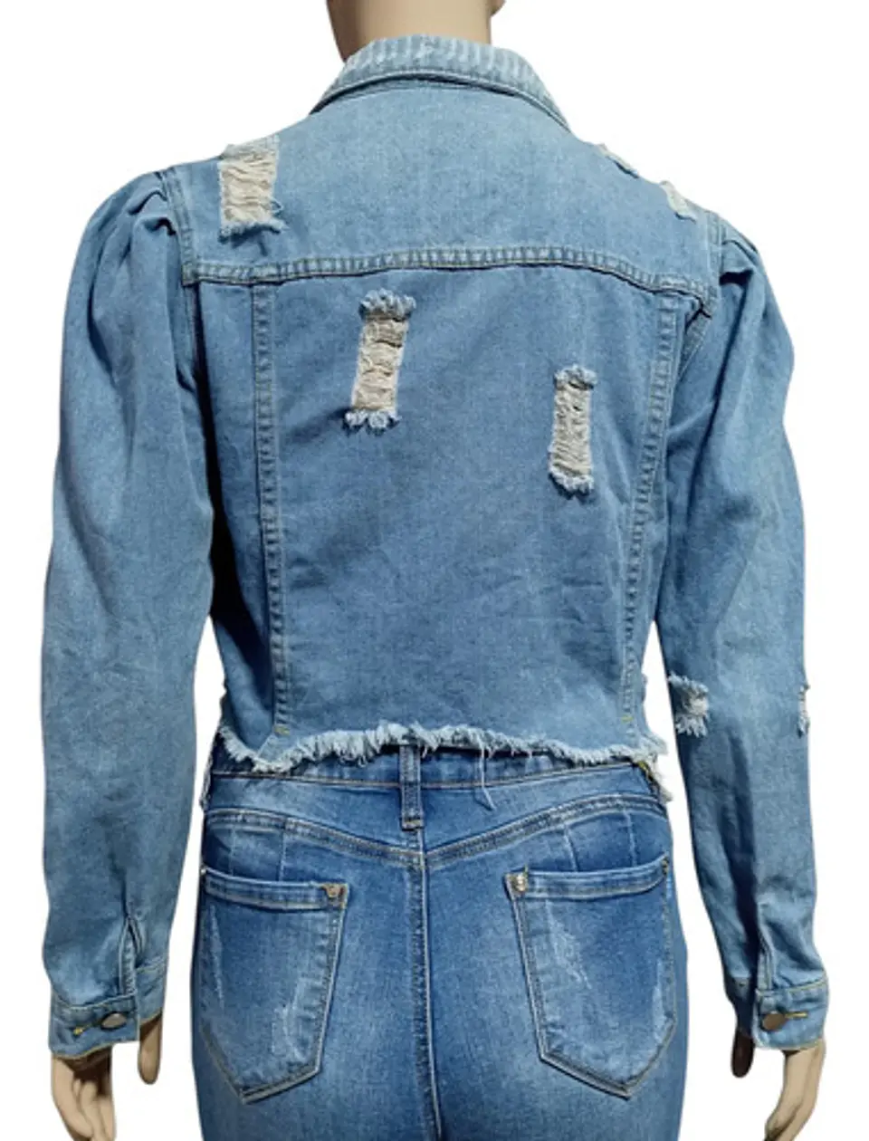 Chaqueta De Mezclilla Corta Con Diseño Rasgado Talla M - L 4