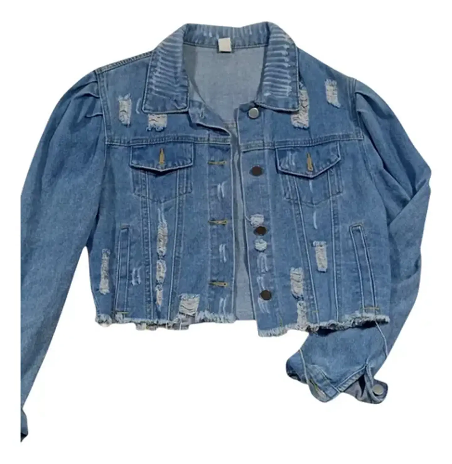Chaqueta De Mezclilla Corta Con Diseño Rasgado Talla M - L 5
