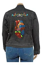 Chaqueta Mezclilla Curvi Negra Con Bordados Y Lentejuelas - Miniatura 3