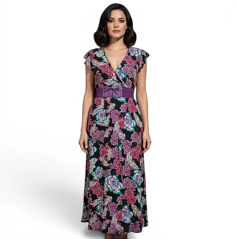 Maxi Vestido Tatienne Escote Cruzado Con Cinturón - Talla M