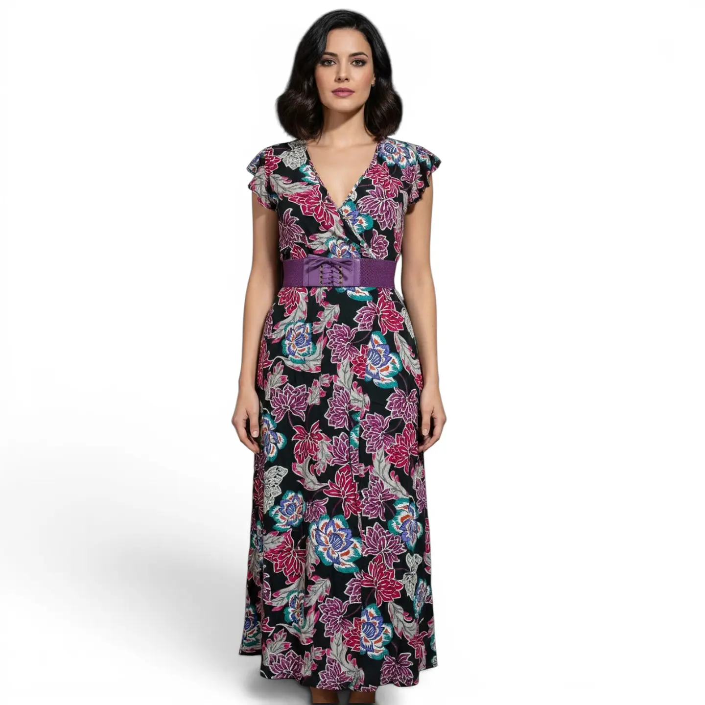 Maxi Vestido Tatienne Escote Cruzado Con Cinturón - Talla M 1