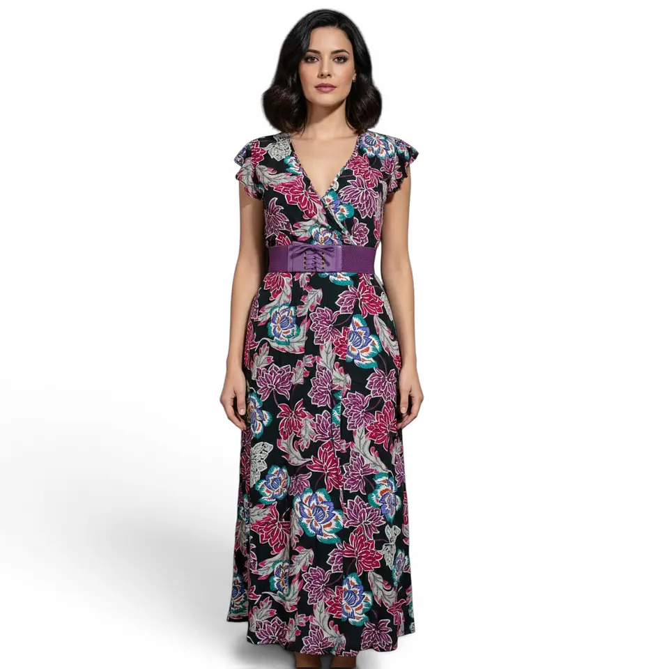 Maxi Vestido Tatienne Escote Cruzado Con Cinturón - Talla M 1