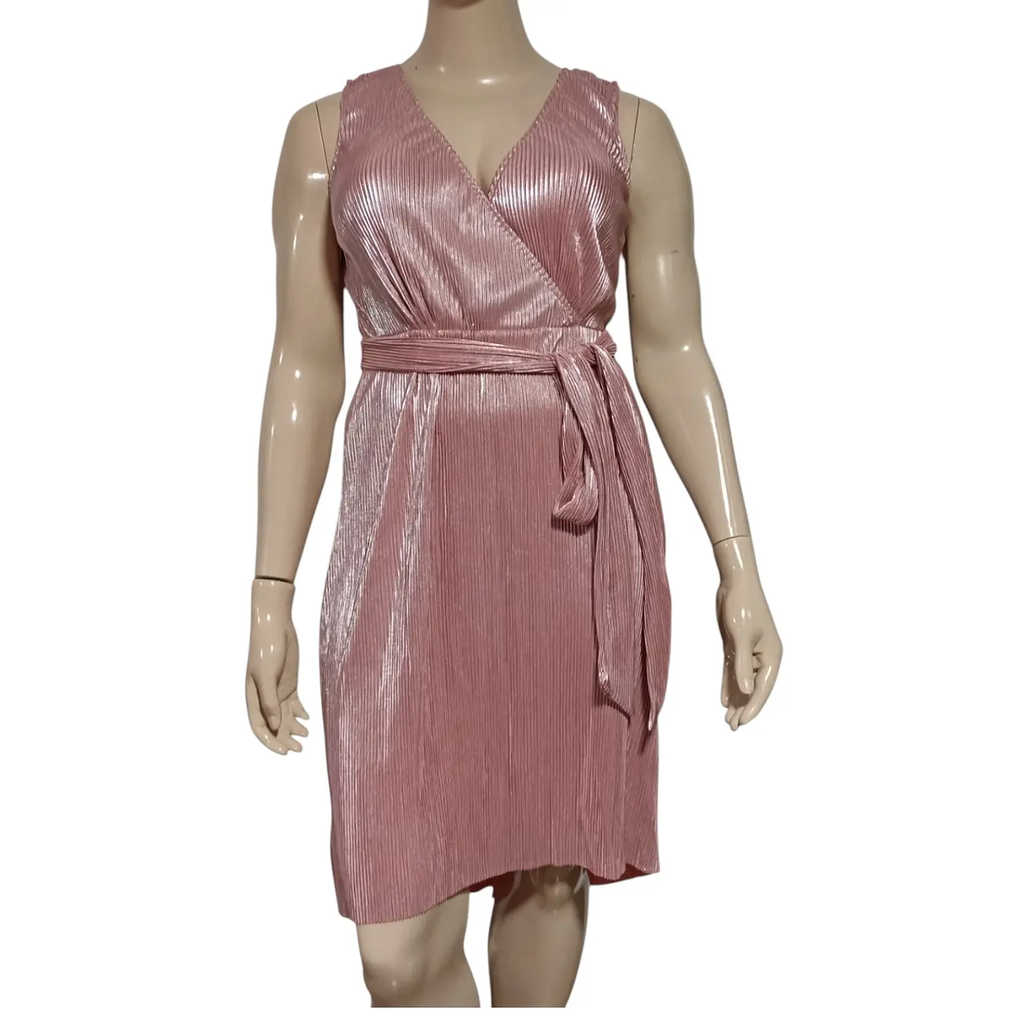 Vestido de Fiesta Midi Plisado Rosa Metalizado - Talla L 2