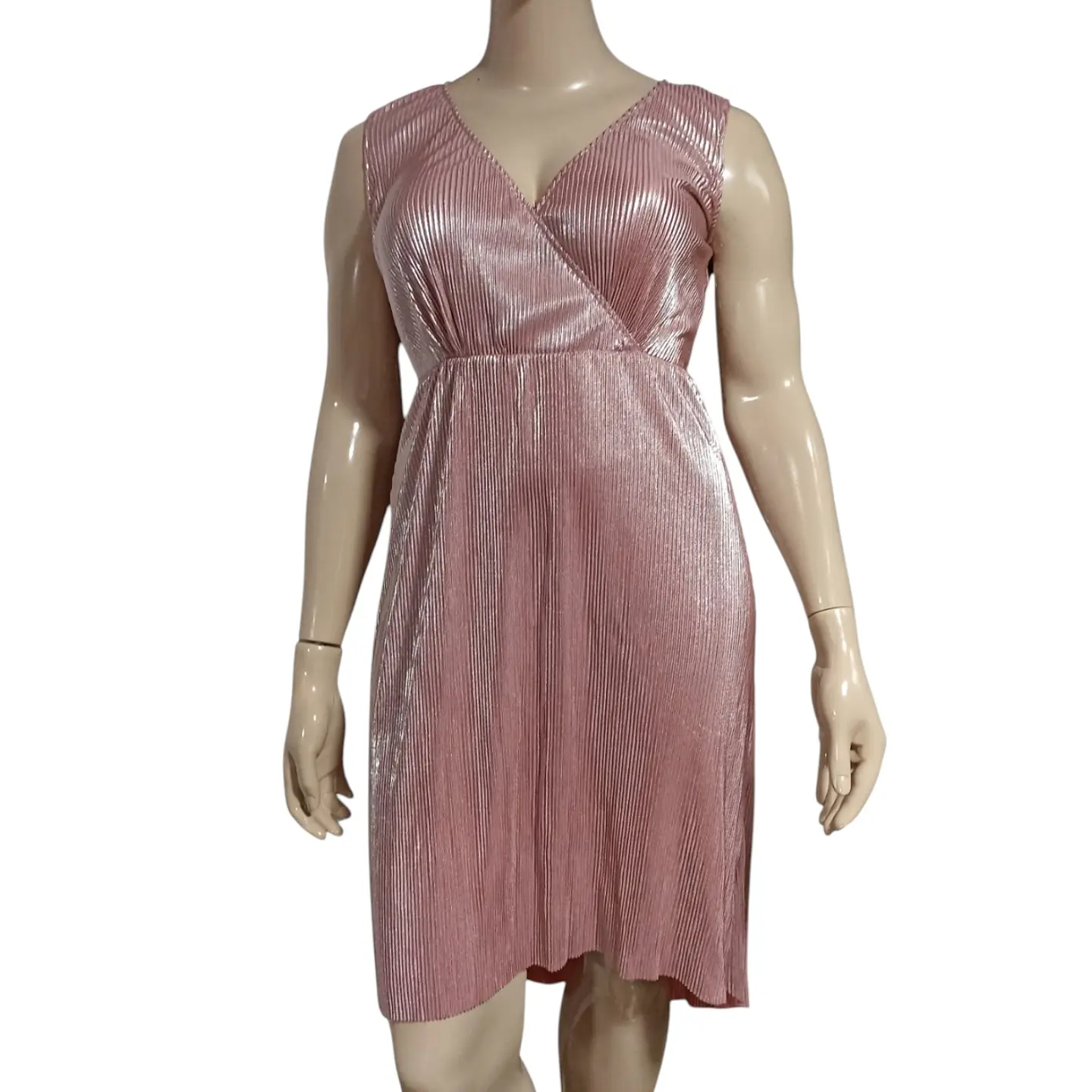Vestido de Fiesta Midi Plisado Rosa Metalizado - Talla L 3