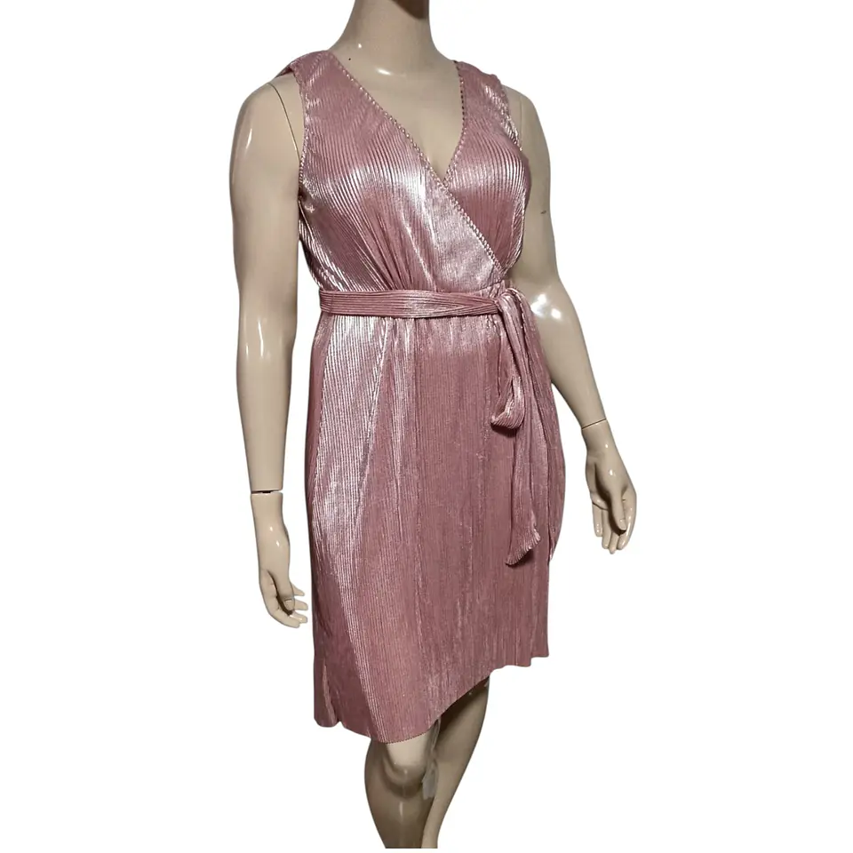 Vestido de Fiesta Midi Plisado Rosa Metalizado - Talla L 4