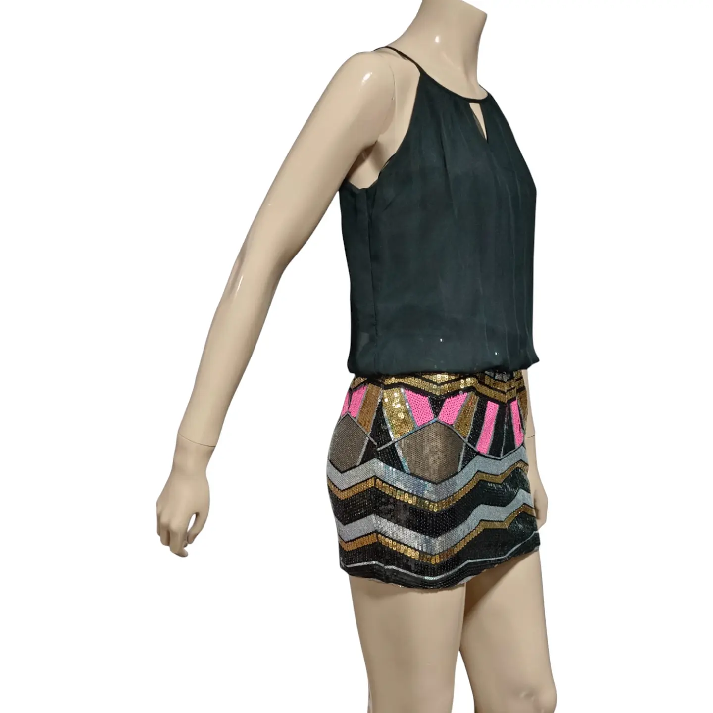 Vestido Fiesta con Mini Falda de Lentejuelas - Talla S 4