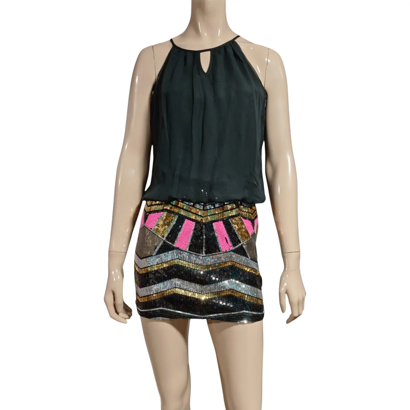 Vestido Fiesta con Mini Falda de Lentejuelas - Talla S 2