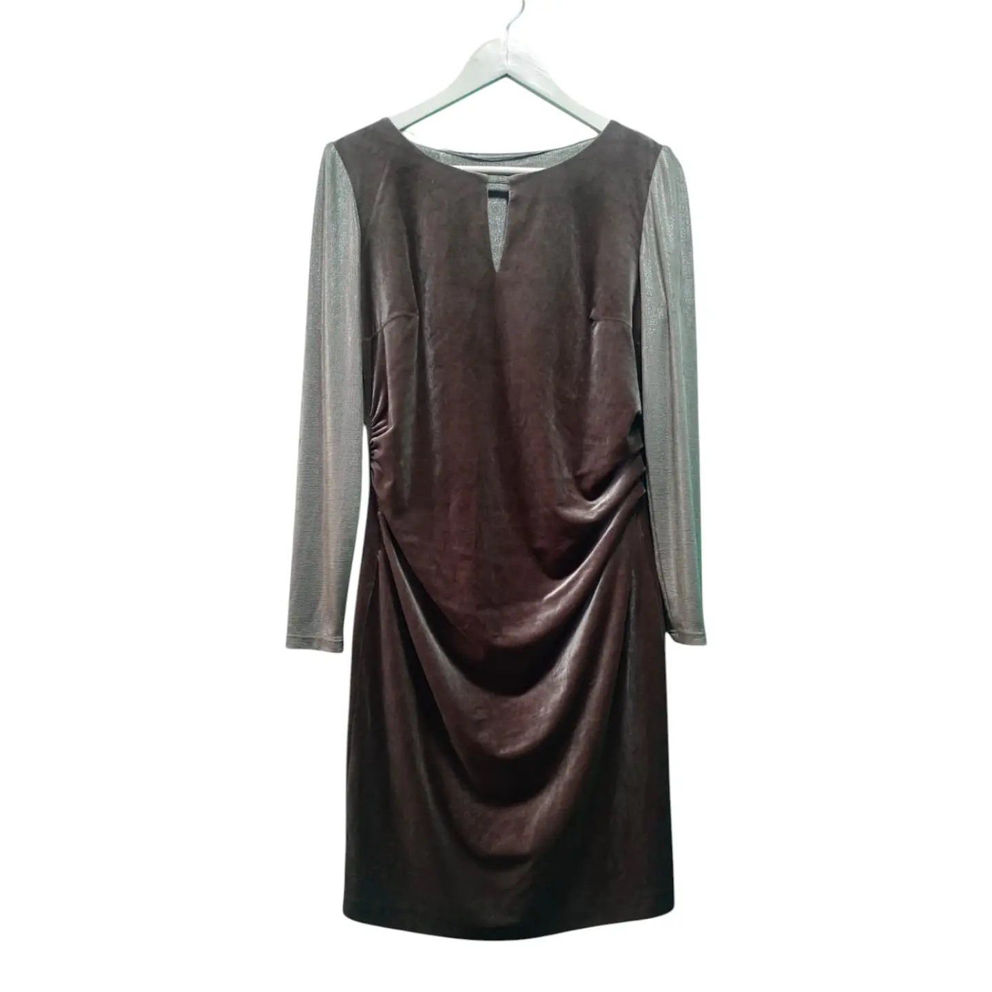 Vestido Fiesta de Terciopelo Plateado con Manga Larga Metalizada 7
