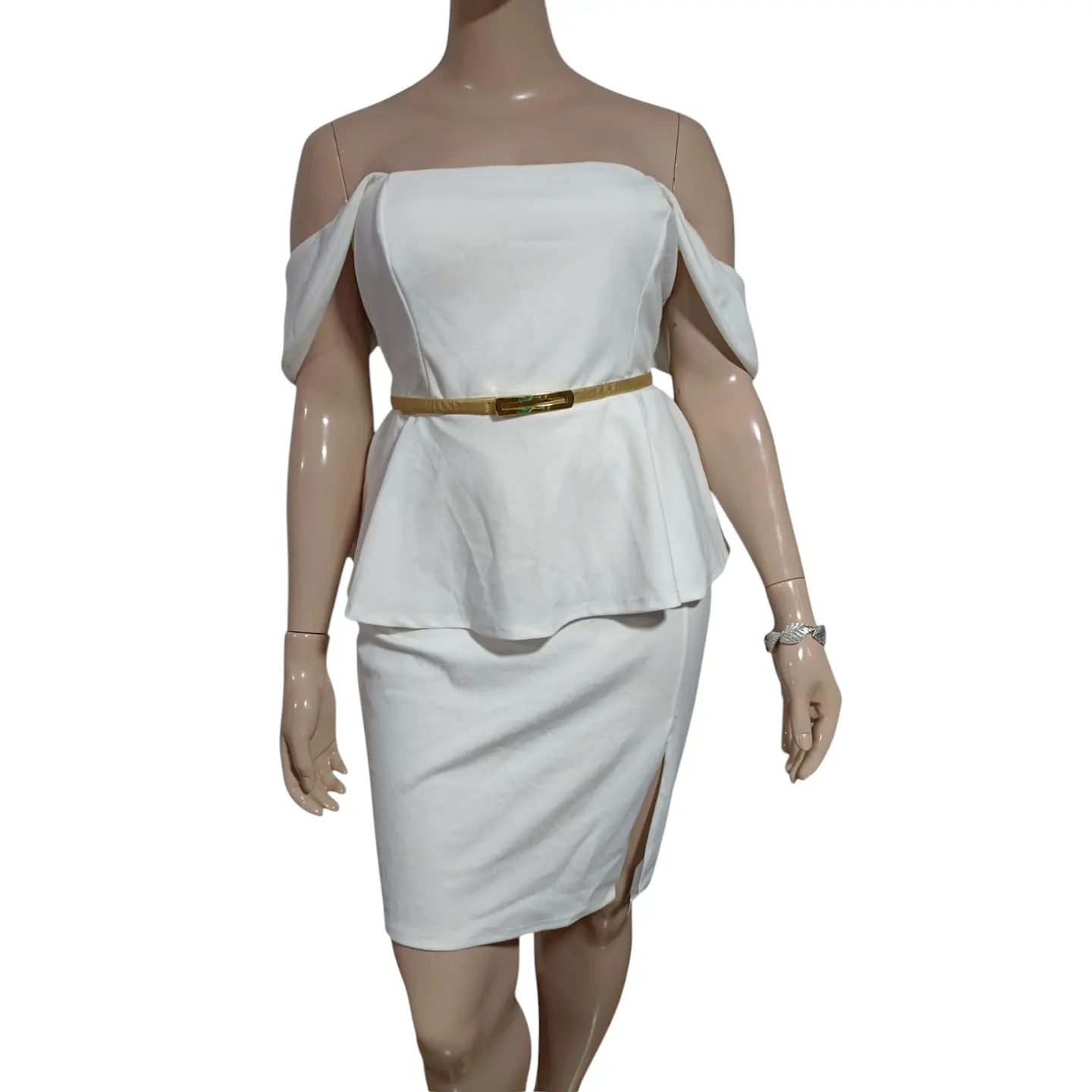 Vestido Blanco Formal - Fiesta Cintura Peplum Talla Grande 2XL 2