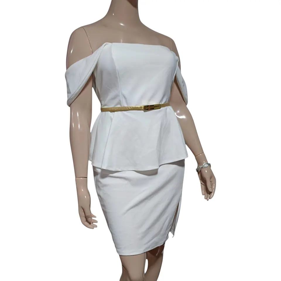 Vestido Blanco Formal - Fiesta Cintura Peplum Talla Grande 2XL 3