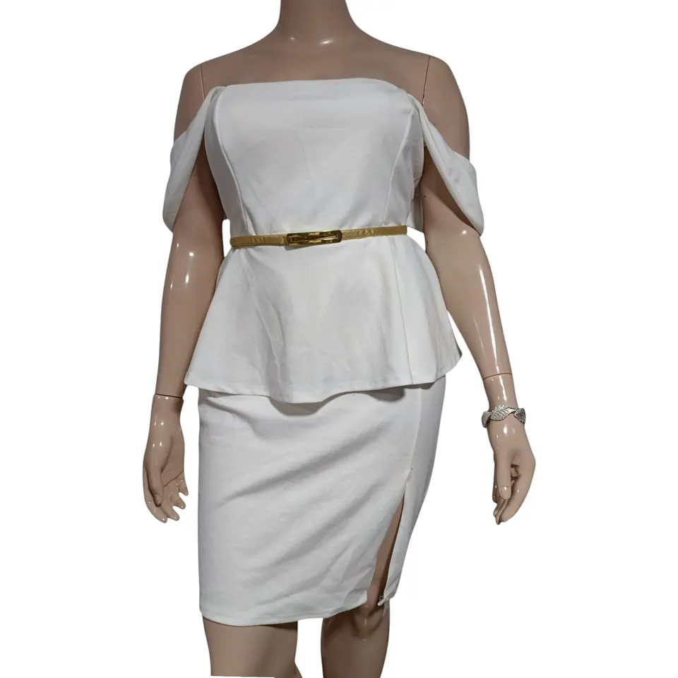 Vestido Blanco Formal - Fiesta Cintura Peplum Talla Grande 2XL 4