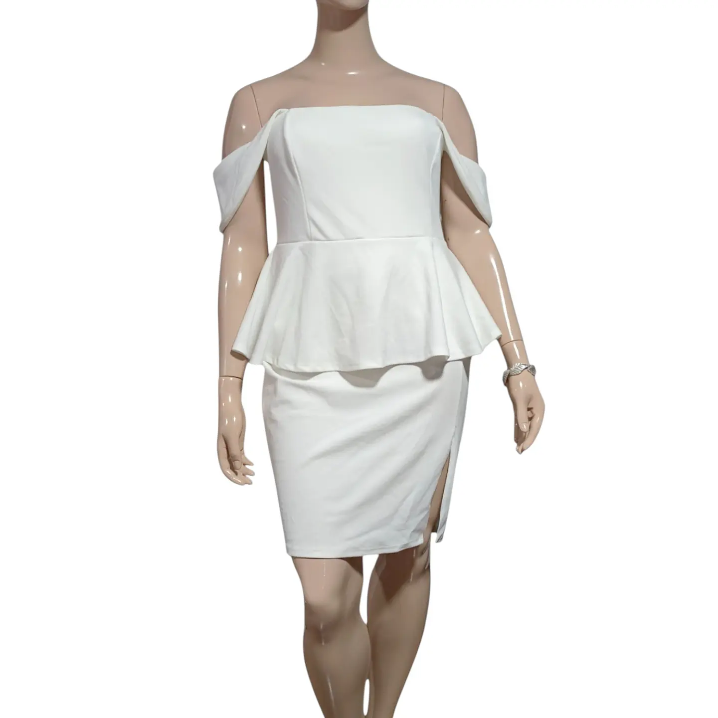 Vestido Blanco Formal - Fiesta Cintura Peplum Talla Grande 2XL 5