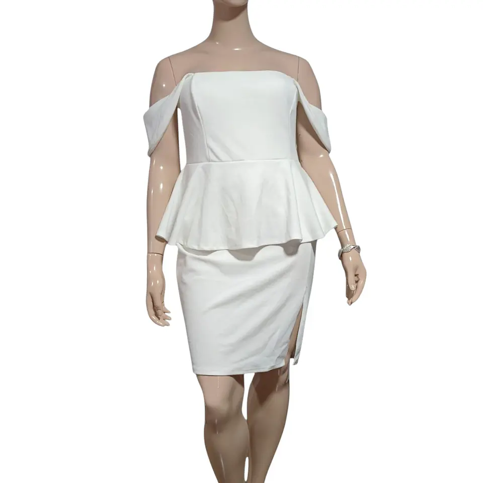 Vestido Blanco Formal - Fiesta Cintura Peplum Talla Grande 2XL 5