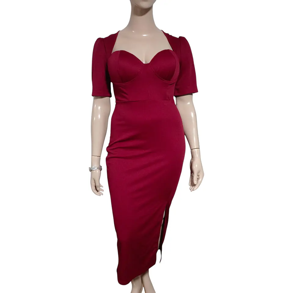 Vestido Fiesta Escote Corazón Abertura en Muslo Talla XL 3