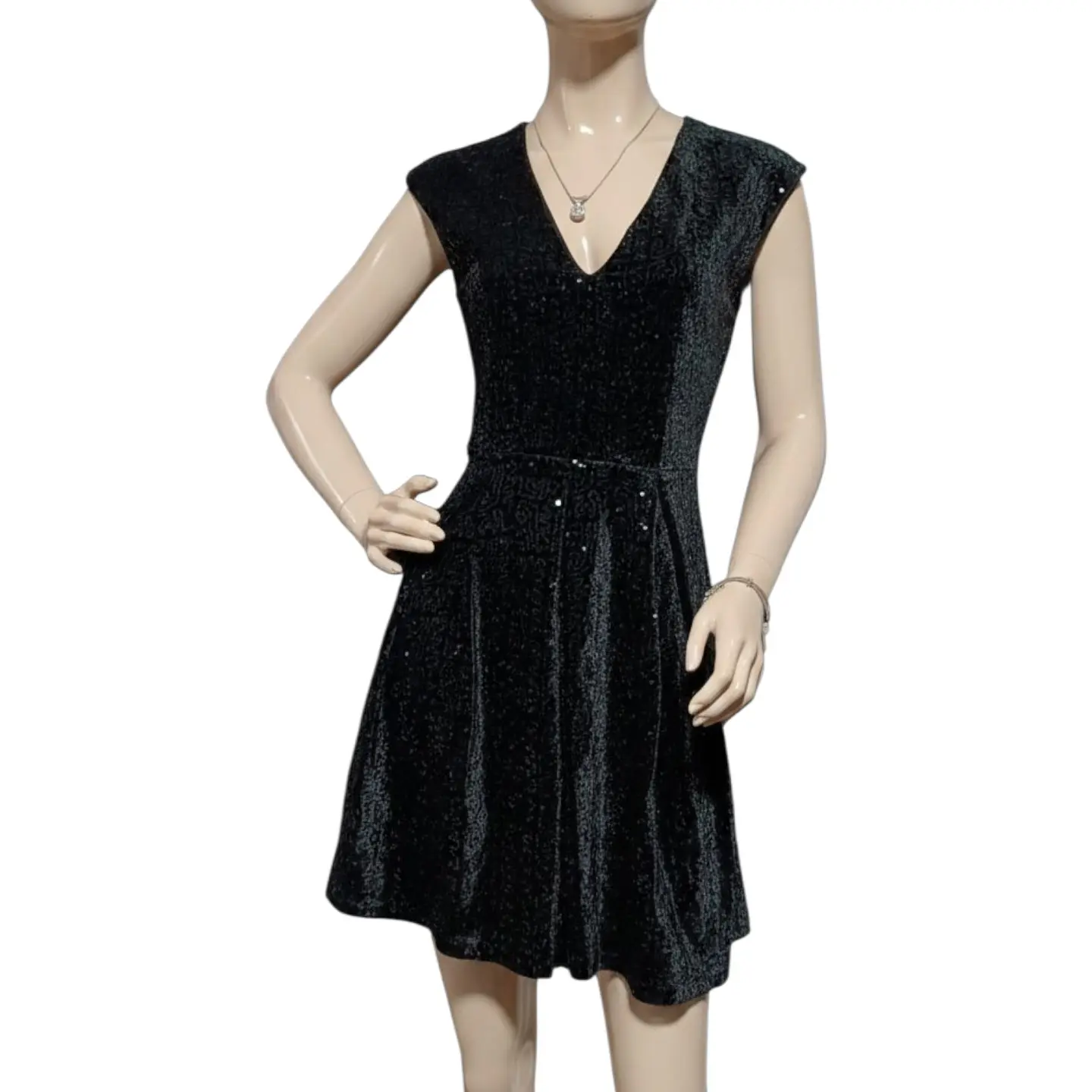 Vestido Fiesta Terciopelo Negro con Lentejuelas - Talla XS 2