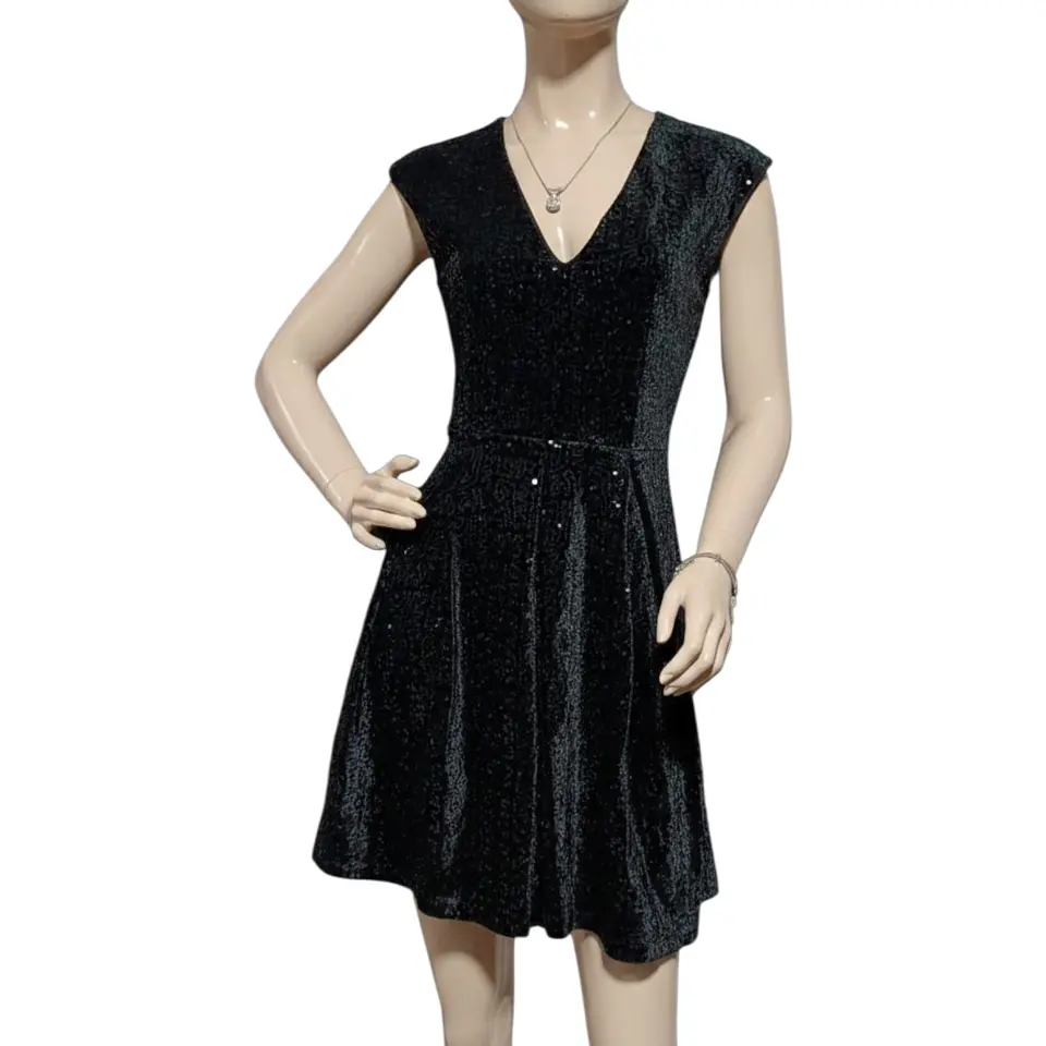 Vestido Fiesta Terciopelo Negro con Lentejuelas - Talla XS 2