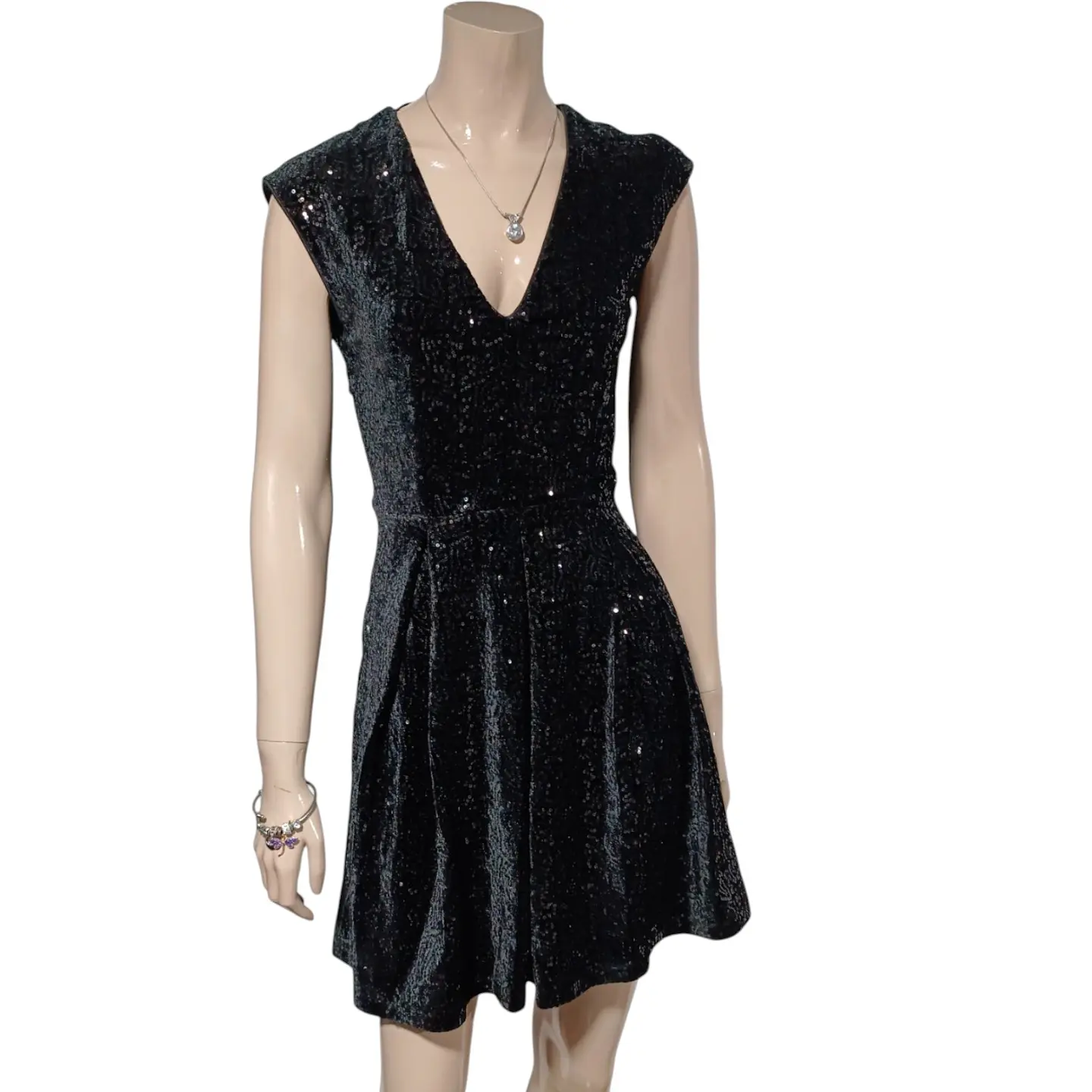 Vestido Fiesta Terciopelo Negro con Lentejuelas - Talla XS 3