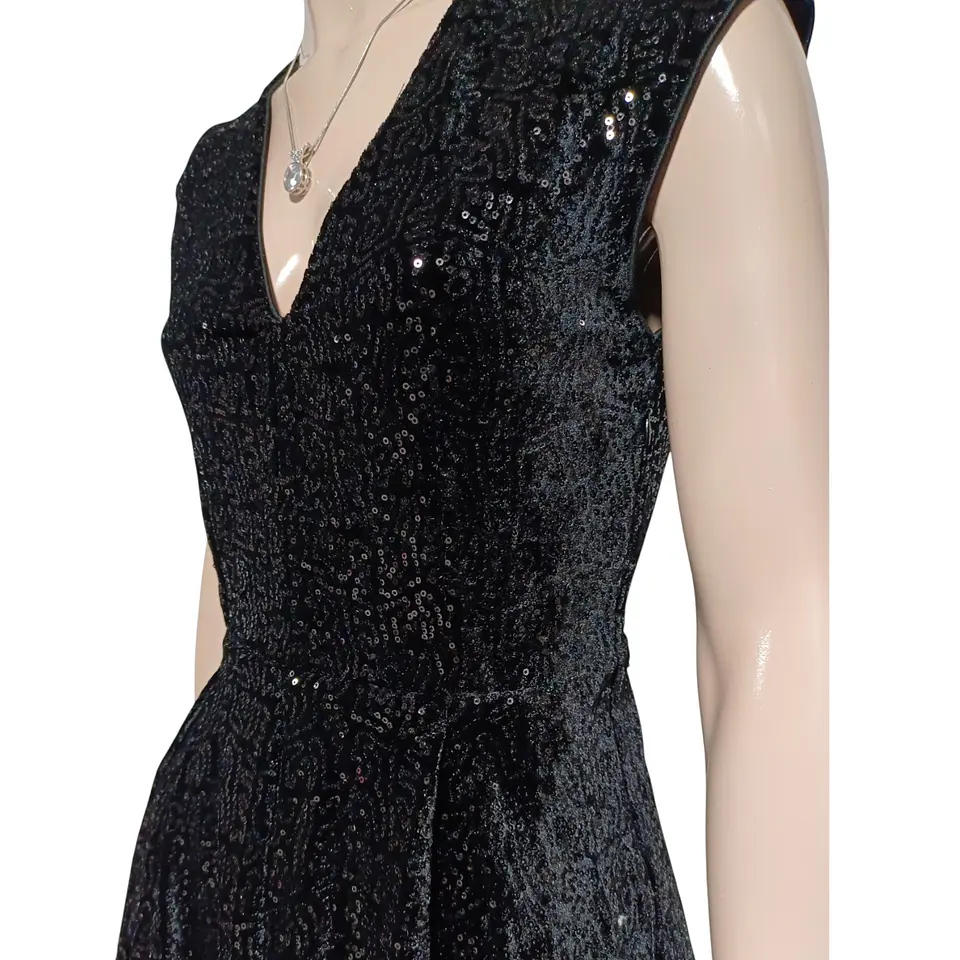 Vestido Fiesta Terciopelo Negro con Lentejuelas - Talla XS 5