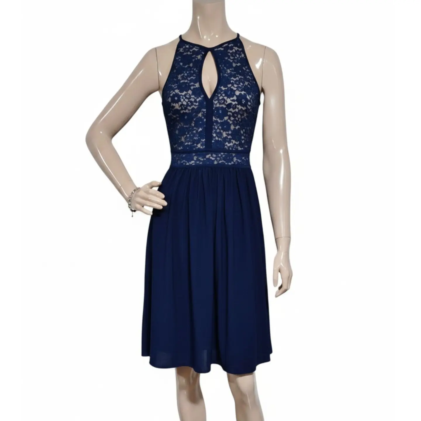 Vestido De Fiesta Azul Con Cuello Halter - Importado Talla S 2