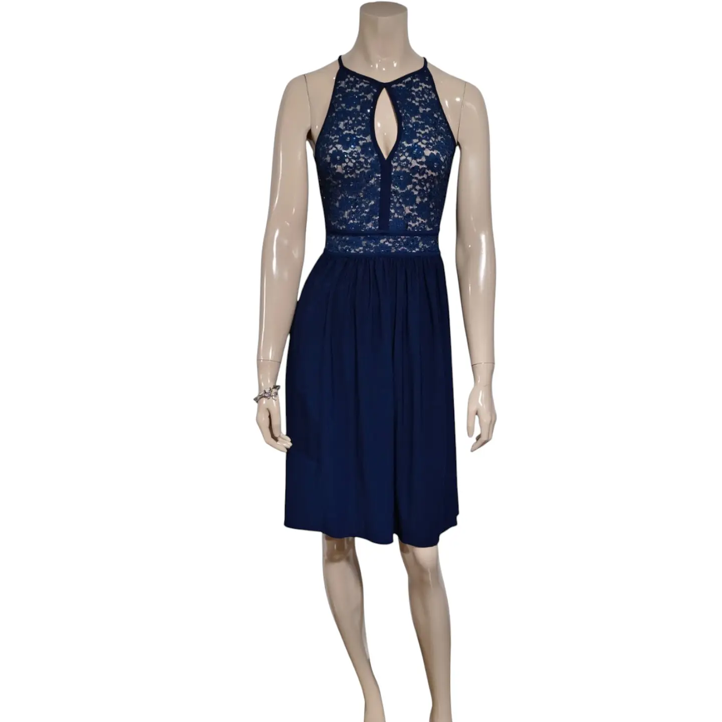 Vestido De Fiesta Azul Con Cuello Halter - Importado Talla S 3
