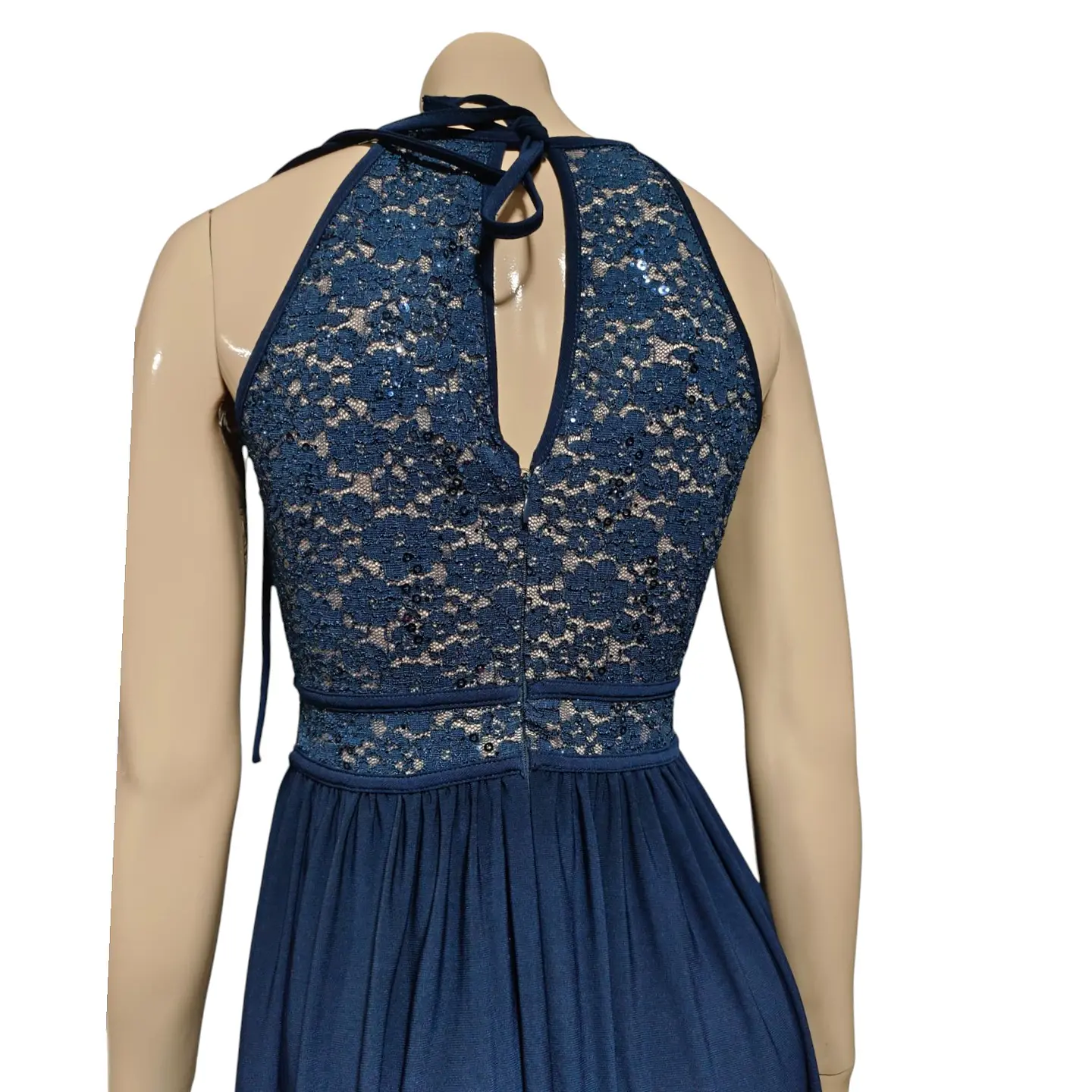 Vestido De Fiesta Azul Con Cuello Halter - Importado Talla S 7