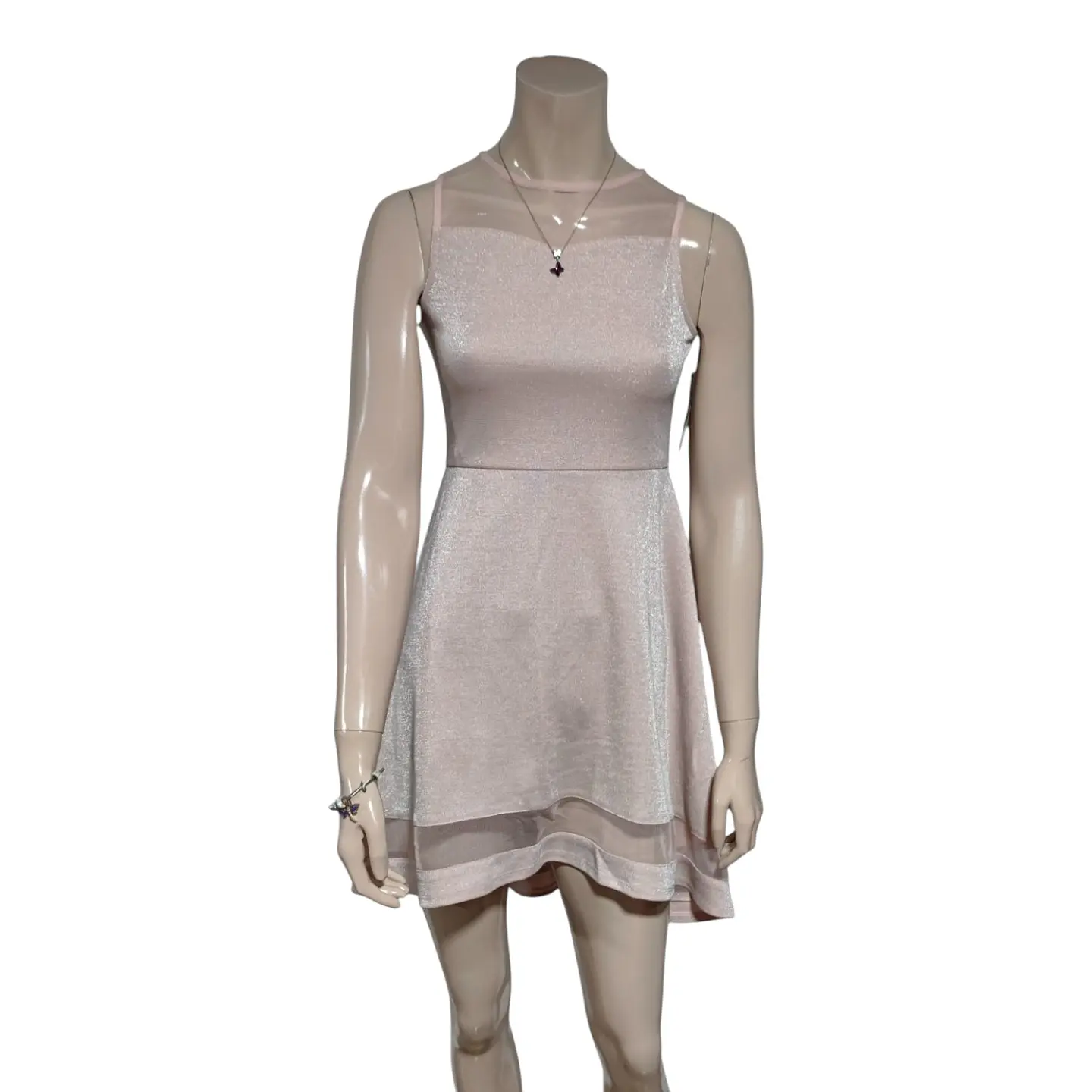 Vestido de Fiesta Corto Rosa Pálido Con Brillos - Talla S 4