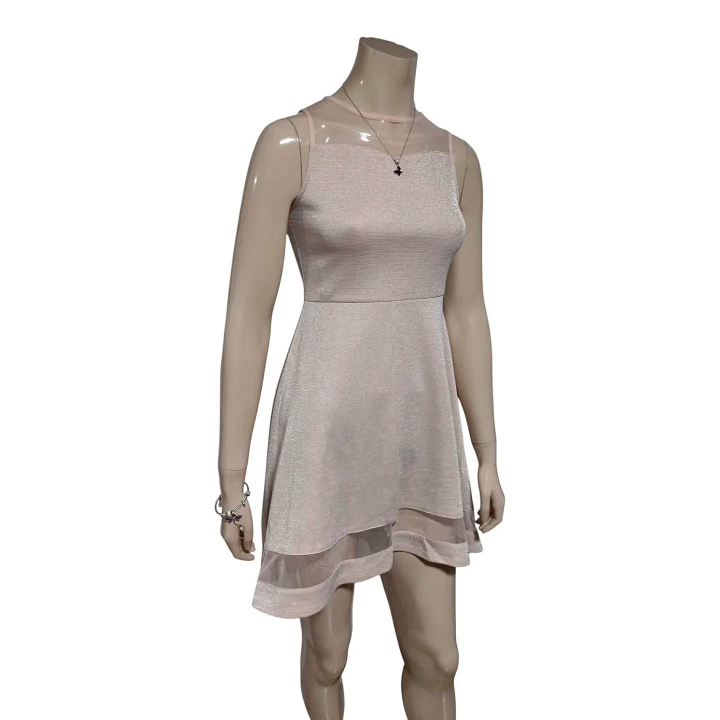 Vestido de Fiesta Corto Rosa Pálido Con Brillos - Talla S 3