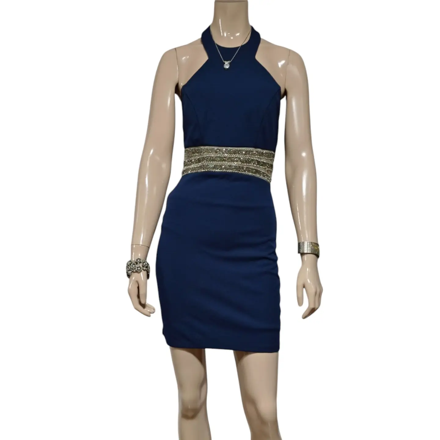 Vestido de Fiesta Cuello Halter Cintura Strass - Talla S 2
